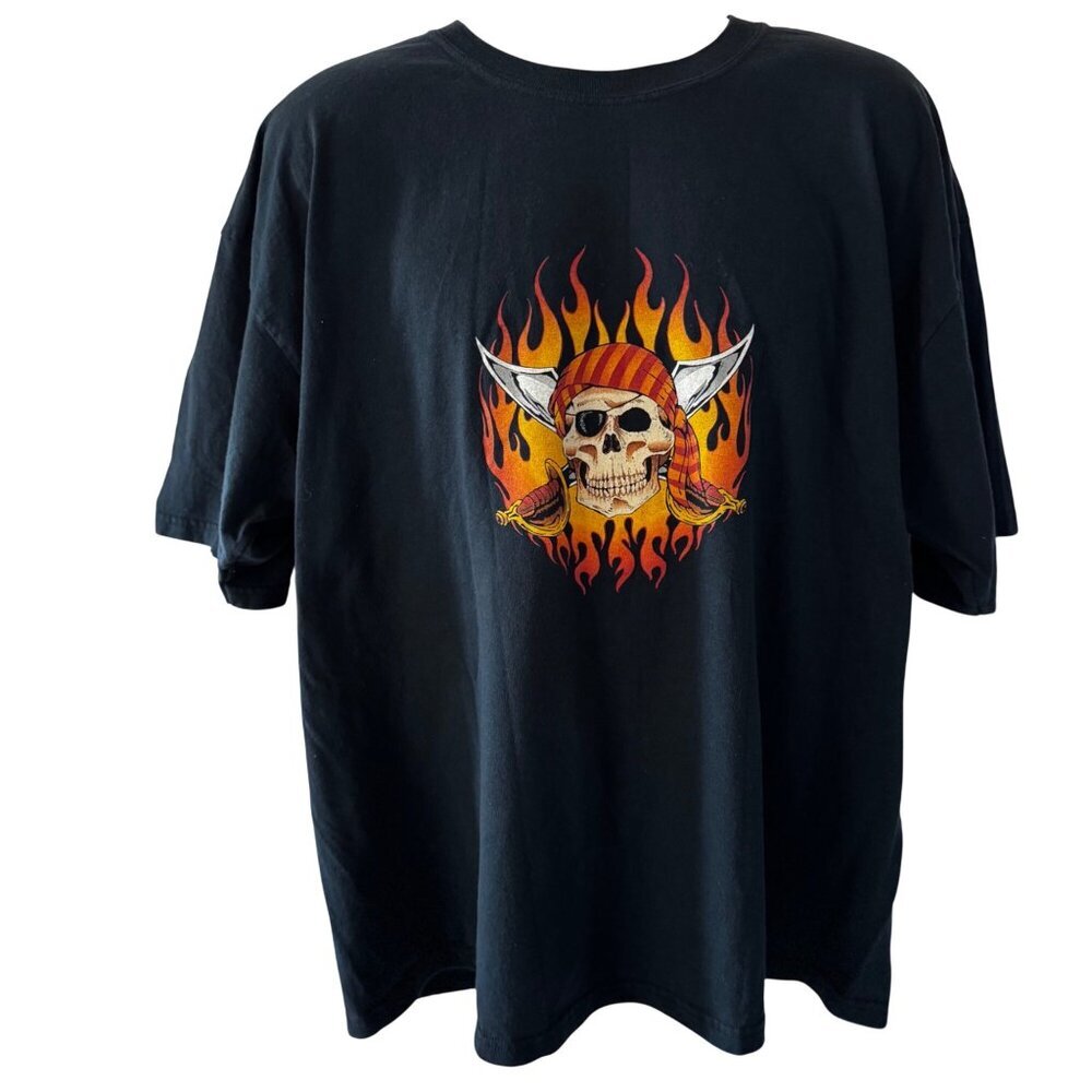 West Marine Mens 2XL Black Graphic Cotton Tee with Skull Flames